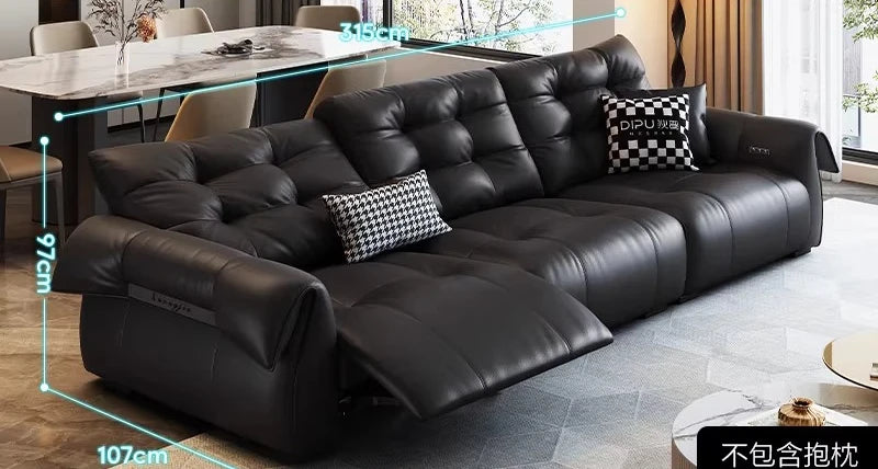 Full-Grain Leather Minimalist Multifunctional Sofa With Sculpted Modular Form — Black | KIMLUD