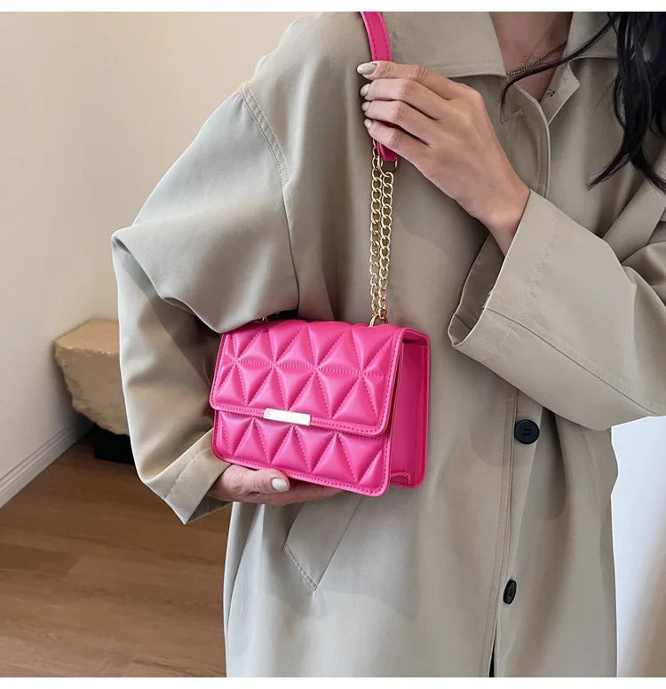 Trendy Quilted Chain Crossbody Shoulder Bag, Stylish Multi Color Small Square Purse, Chic & Perfect for Women's Everyday Use