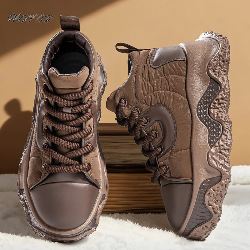 Chunky Sneaker Men Designer Winter Plush Warm Punk Board Shoes Fashion Casual Leather Height Increased Flat Platform Sport Shoes