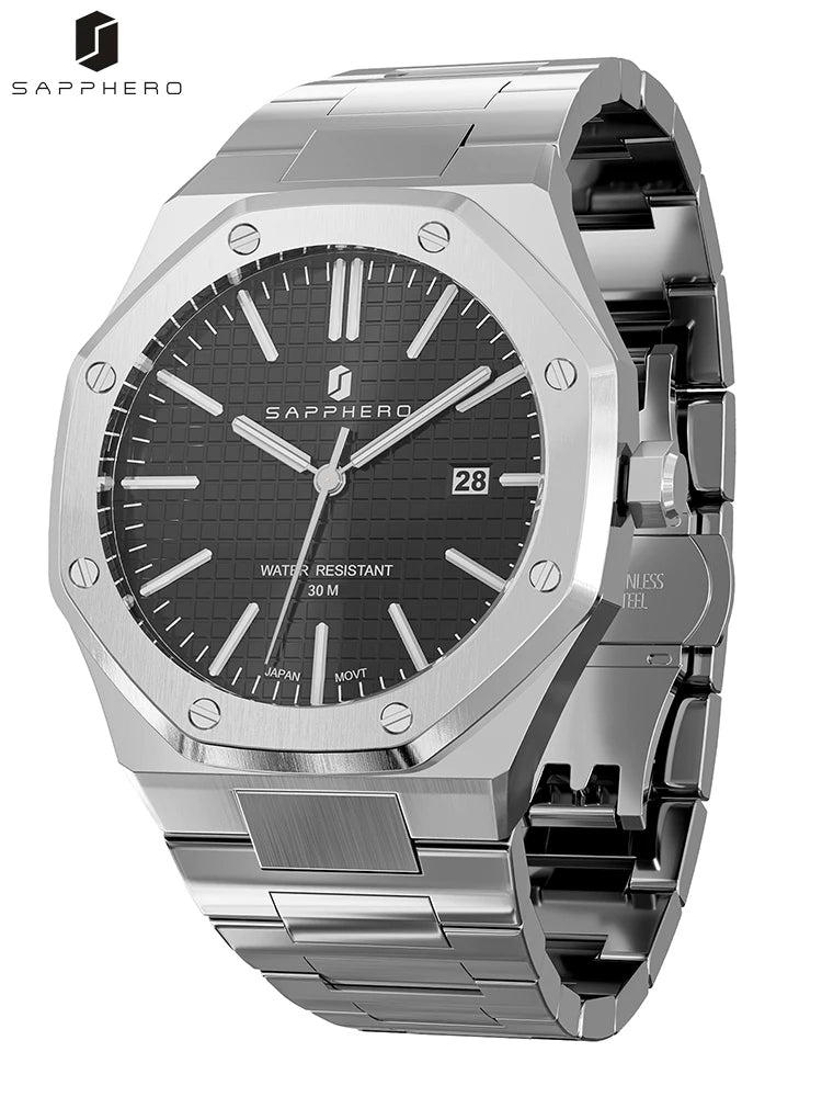 SAPPHERO Rose gold Men watches 30M waterproof stainless steels watches Quartz Watch  Men Business Fashion watches for men watche