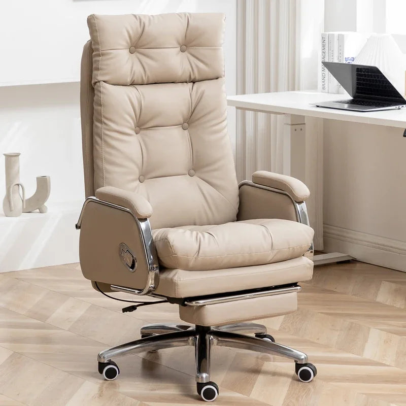 Cowhide Throne Chair Swivel Luxury Lounge Ergonomic Premium Comfort — Taupe | KIMLUD