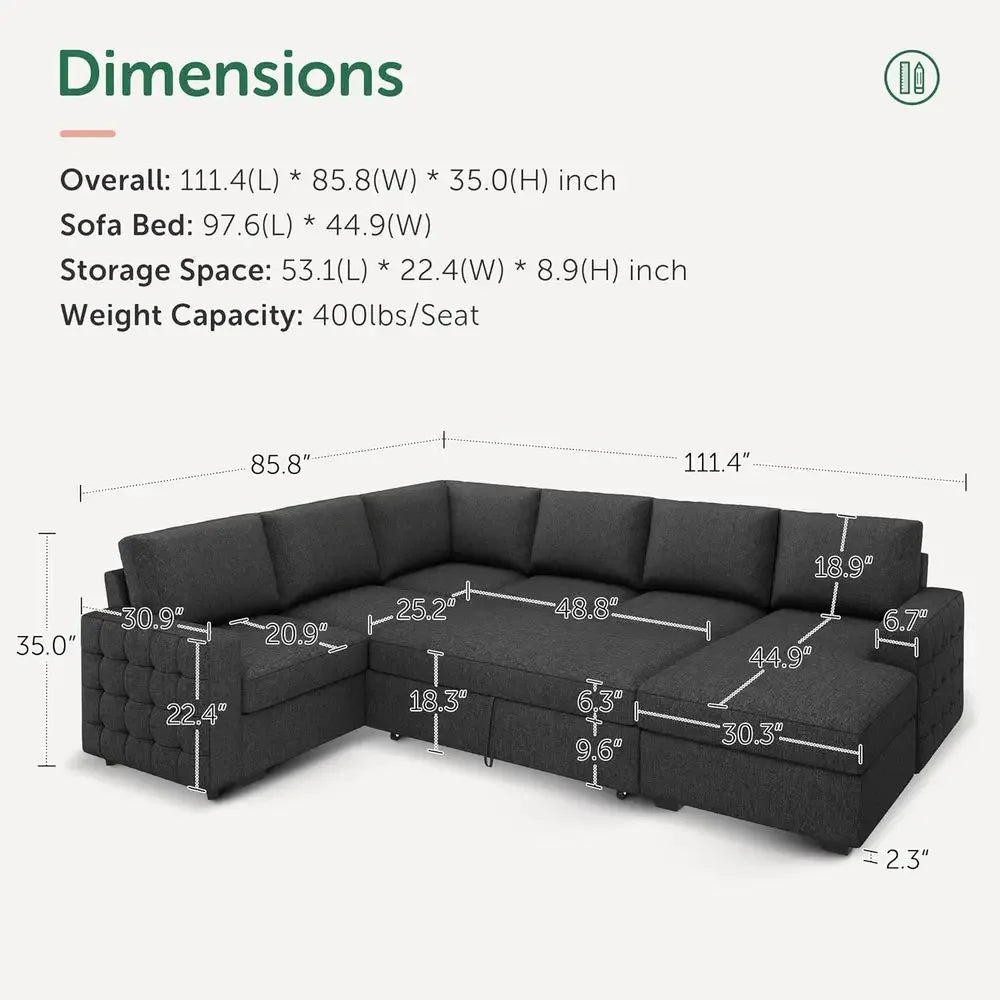 BestsellerGray Sectional Sofa with Hidden Bed and Storage for Living Room