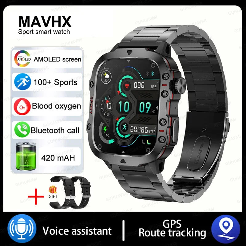 2024New Rugged Military Fitness Smart Watch Men For Android Xiaomi IOS 3ATM Waterproof Sport Ai Voice Calling Smartwatch Outdoor