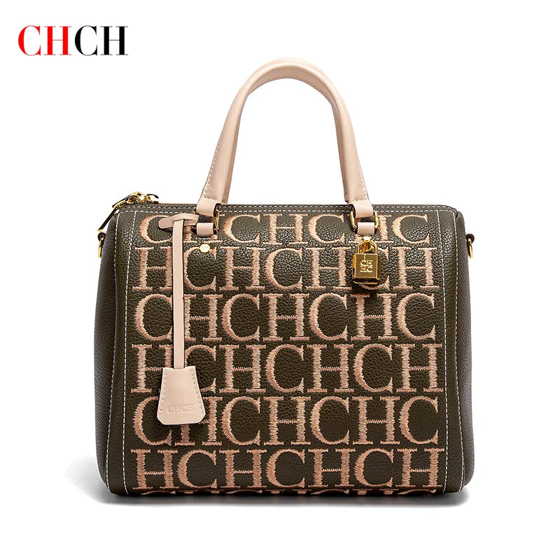 Pebbled PU Shoulder Bag Embroidered Letter Design — Brown | KIMLUD