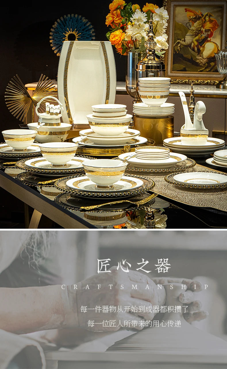 Fine Bone China Dinnerware Sets Gold Trim — White | KIMLUD