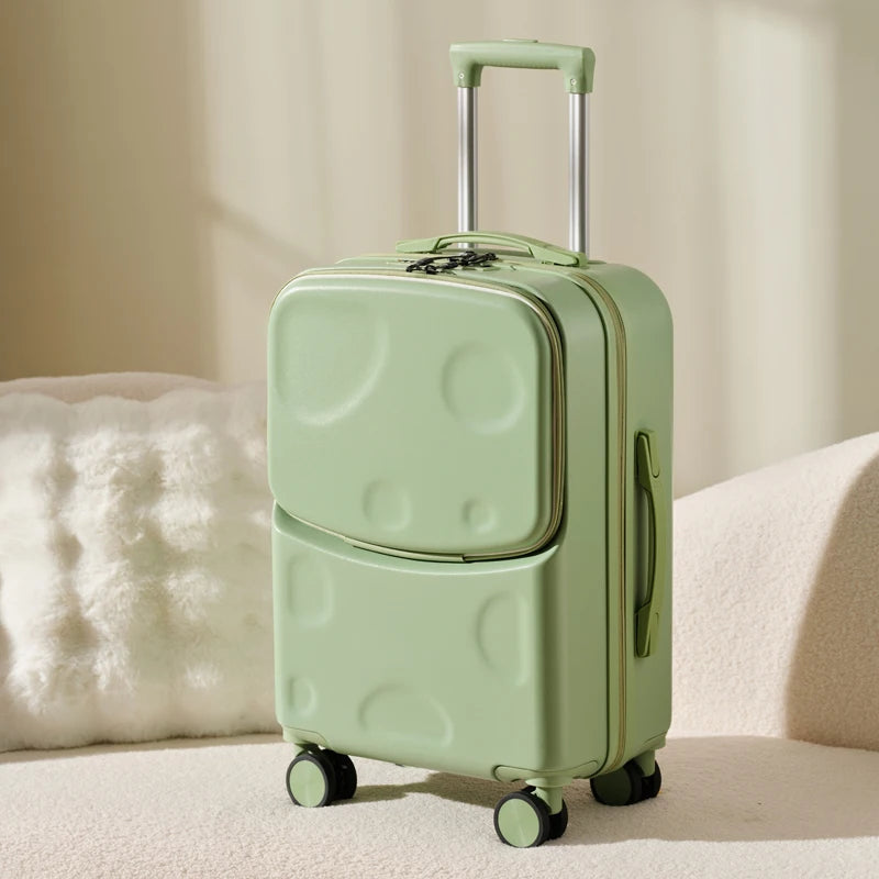 New Suitcase Front Opening Luggage with USB Cup Holder Girl Travel Wheeled Suitcases 18 20 26 Inch Suitcase Trip Cabin Carry-on