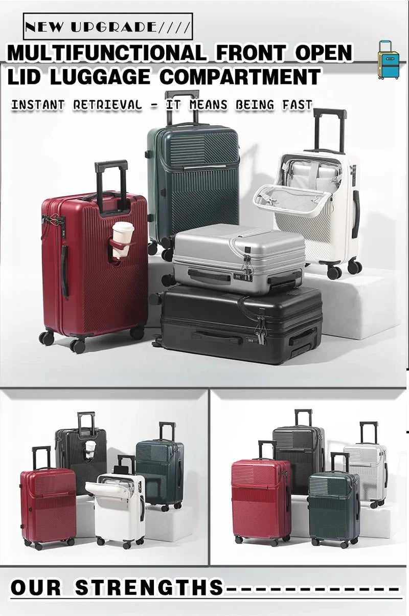 Polycarbonate Carry-On Luggage 20-Inch Lightweight With Cup Holder — Metallic Silver | KIMLUD