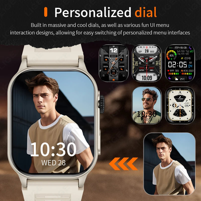 LIGE Men's Watch Outdoor Flashlight Military IP68 Waterproof Smart Watch Men Heart Rate Sport Fitness Watches BT Call Smartwatch