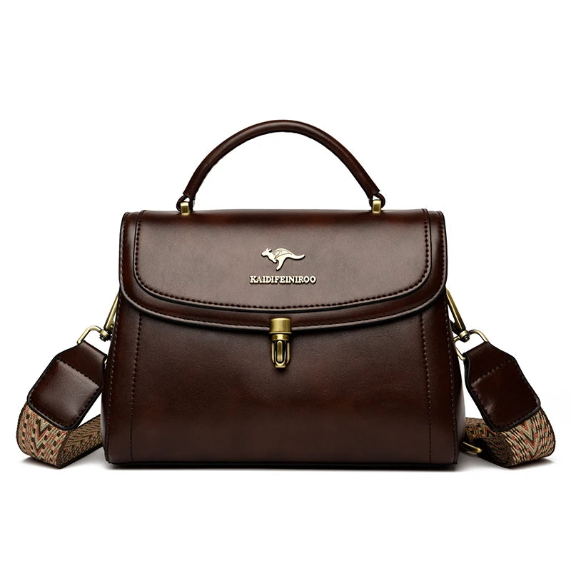 Leather Structured Shoulder Crossbody Bag — Black | KIMLUD