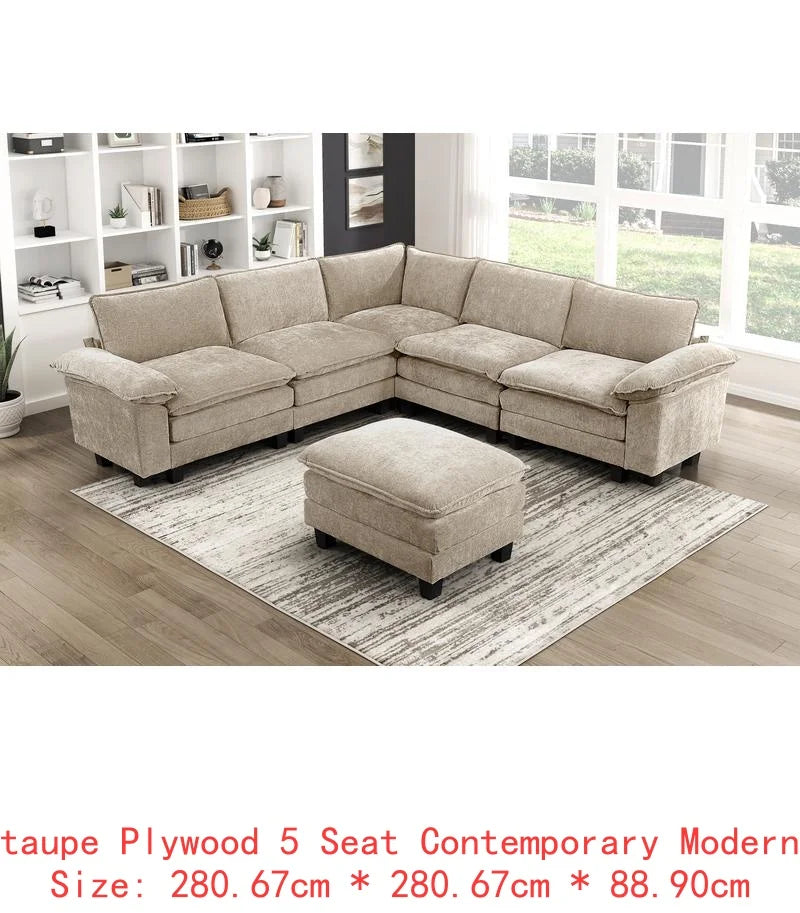 Chenille Sectional Sofa Set 6-Piece Modular Luxe Soft — Light Dove-Gray | KIMLUD