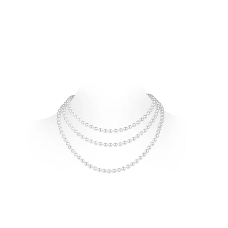 Pearl Necklace – Long Multi-Layer – Sterling Silver | KIMLUD