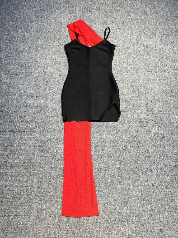 BEVENCCEL 2023 New in Sexy Black Women's Spaghetti Strap V-Neck Bodycon Mini Bandage Dress Elegant Party Celebrity Club Dresses