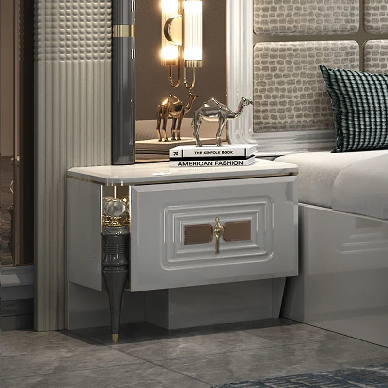 Wood Frame King Size Bed With LED Headboard — Pale Gray | KIMLUD