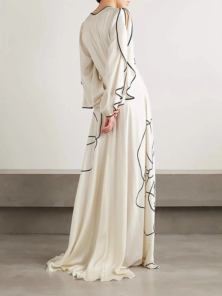 Boho Ruffle Maxi Dress - Color Block - Polyester | KIMLUD