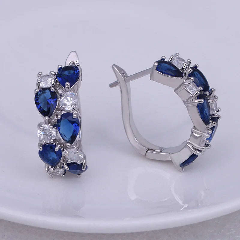 Semi-Precious Stone Stud Earrings Round — Silver | KIMLUD