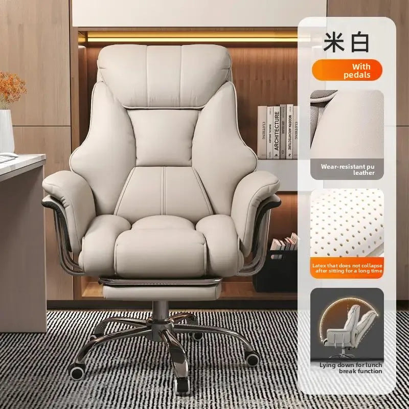 PU Leather Office Chair Reclining With Footrest — Espresso Brown | KIMLUD