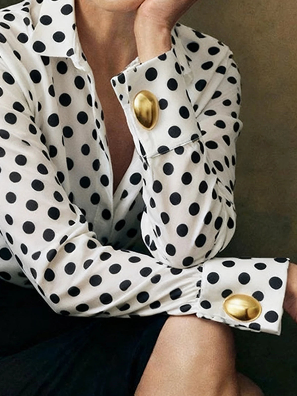 Women's Blouse - Polka Dot Pattern - Polyester - White | KIMLUD