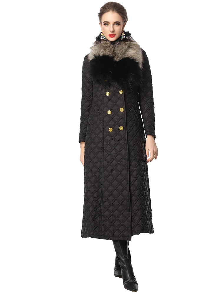 Color Blocking Fur Collar Coat – Polyester Cotton | KIMLUD