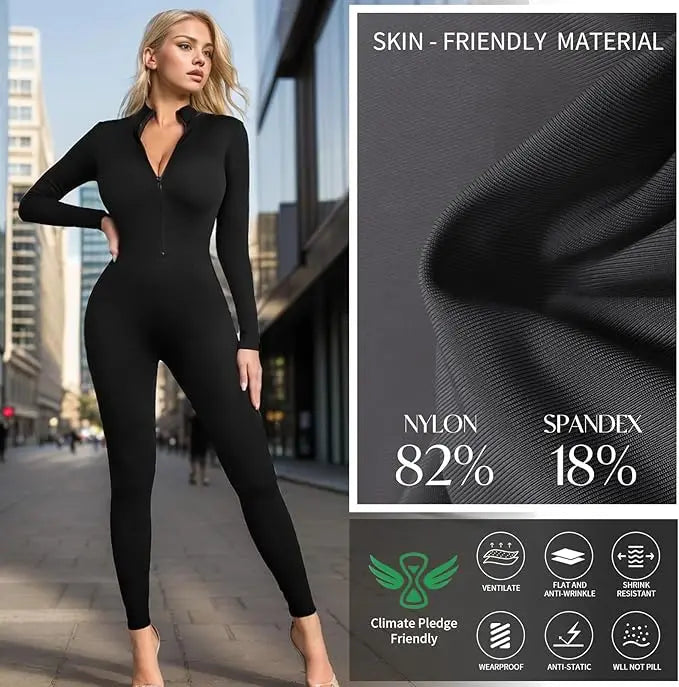 Unitard – Front Zip Mock Neck Long Sleeve – Nylon Elastane | KIMLUD