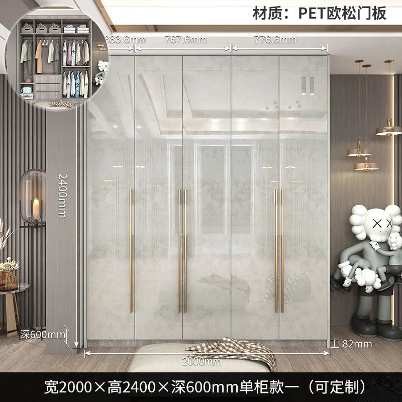 Glass Door Modern Wardrobe With Ample Storage And Brass Hardware — Pale Gray | KIMLUD