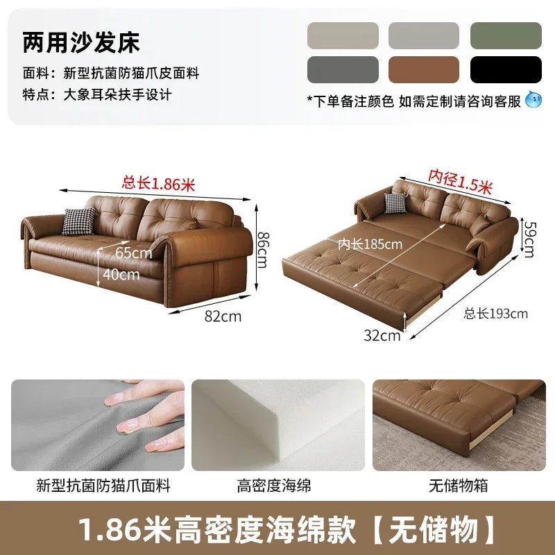Faux Leather Sofa Bed Italian Modern Silhouette With Convertible Chaise Lounge — Brown | KIMLUD