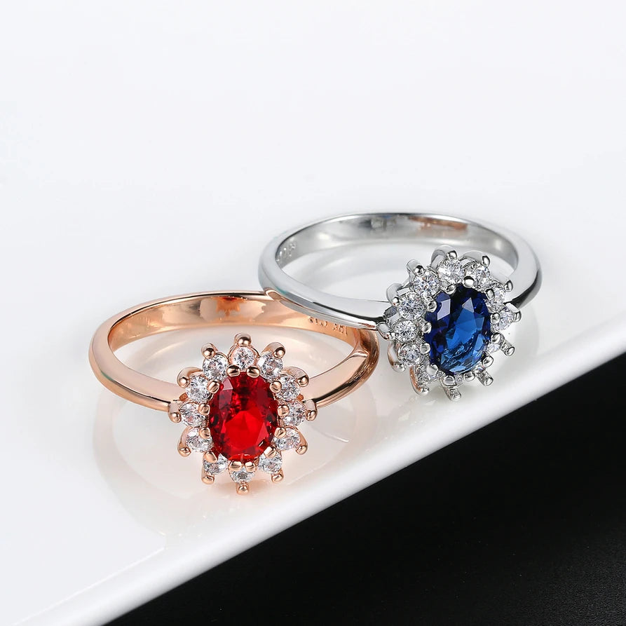 Cubic Zirconia Ring Twilight-Blue Center Stone Halo Setting Engagement Bridal Ring — Blue | KIMLUD