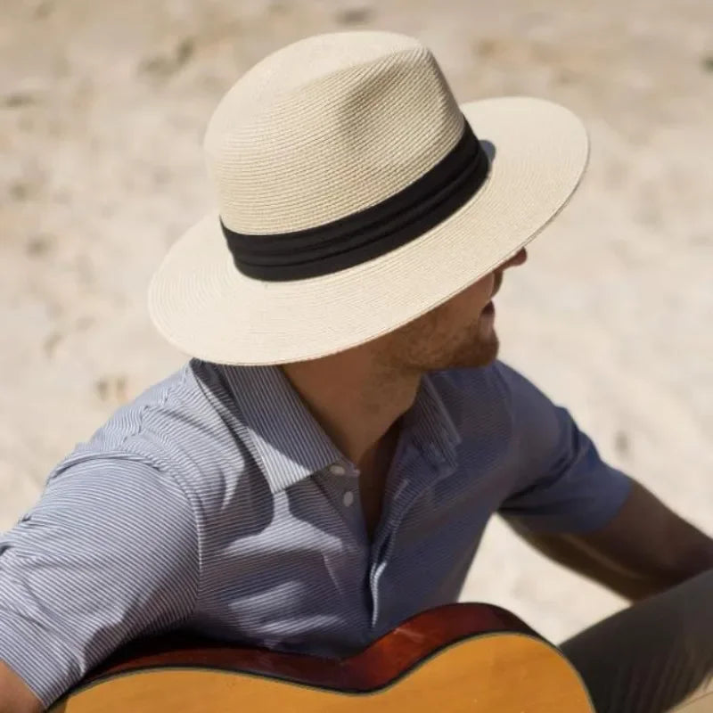 Panama Straw Hat Wide Brim Plus Size — Natural | KIMLUD