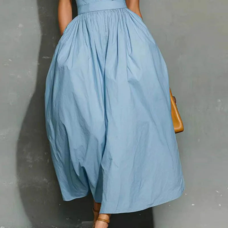 Polyester Sleeveless Solid Maxi Dress — Black | KIMLUD