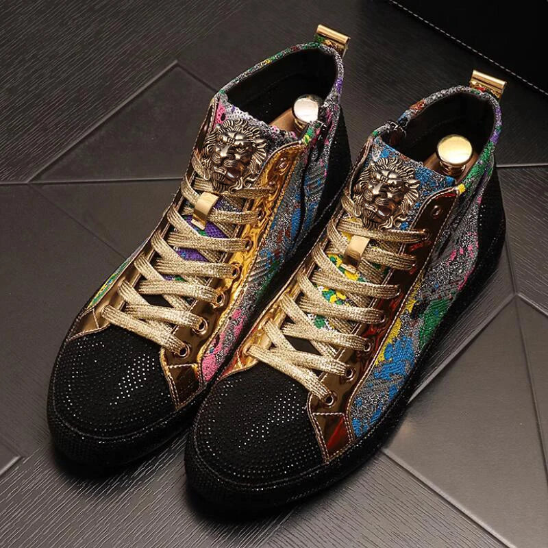 European fashion rhinestone sequin men's high top new network red shoes Korean version breathable high top board shoes