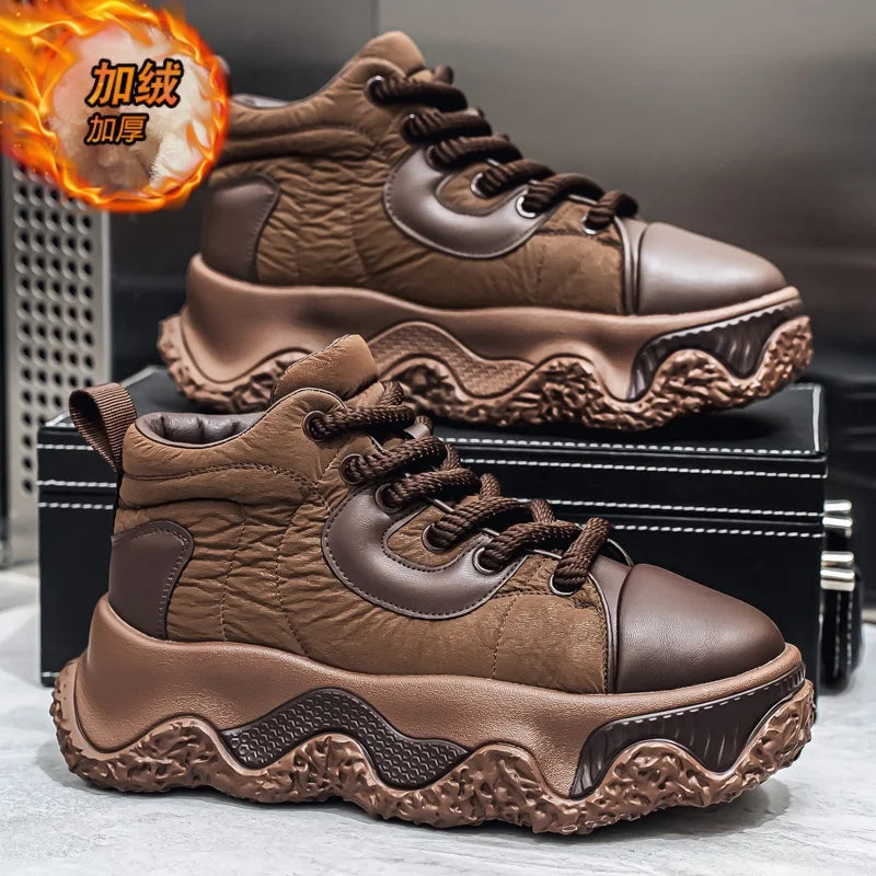 Chunky Sneaker Men Designer Winter Plush Warm Punk Board Shoes Fashion Casual Leather Height Increased Flat Platform Sport Shoes