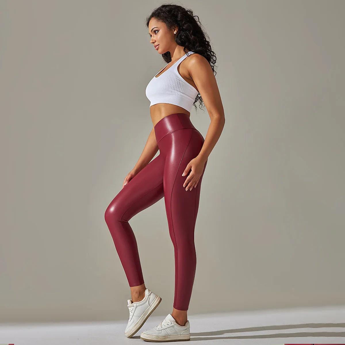 Women's New Elastic Bright PU Patchwork Leather Pants Colorful High Waist Tight Fit Hip Up Outwear Sexy Stretch Yoga Leggings