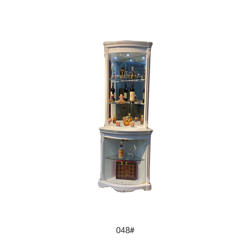 Wooden Wine Cabinet Sideboard With Glass Display — Ivory-White | KIMLUD