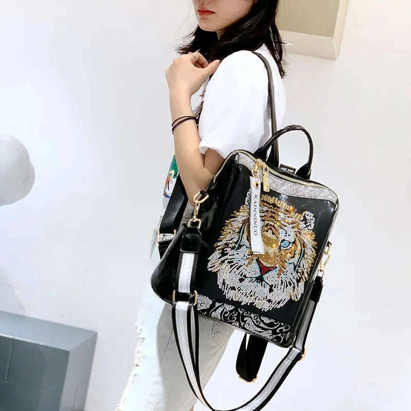 KIMLUD, Luxury Brand Women's Backpack Female High Quality Backpacks Soft Leather Teenager Girl School Bag Fashion Sequins Travel Bagpack, KIMLUD Womens Clothes
