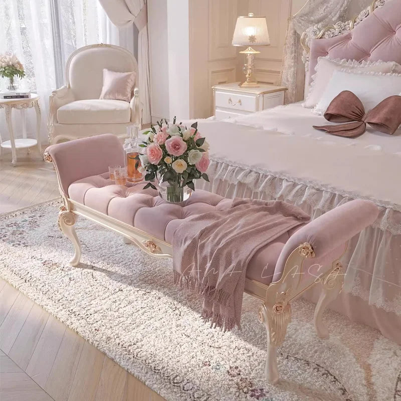Solid Wood Bed European Court Carved — Ivory | KIMLUD