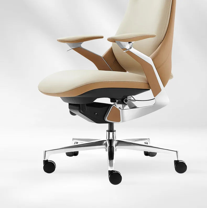 Leather Ergonomic Office Chair Solid — Ivory | KIMLUD