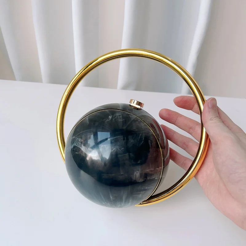 Marble Pattern Spherical Banquet Bag Electroplated Handle — Marble | KIMLUD