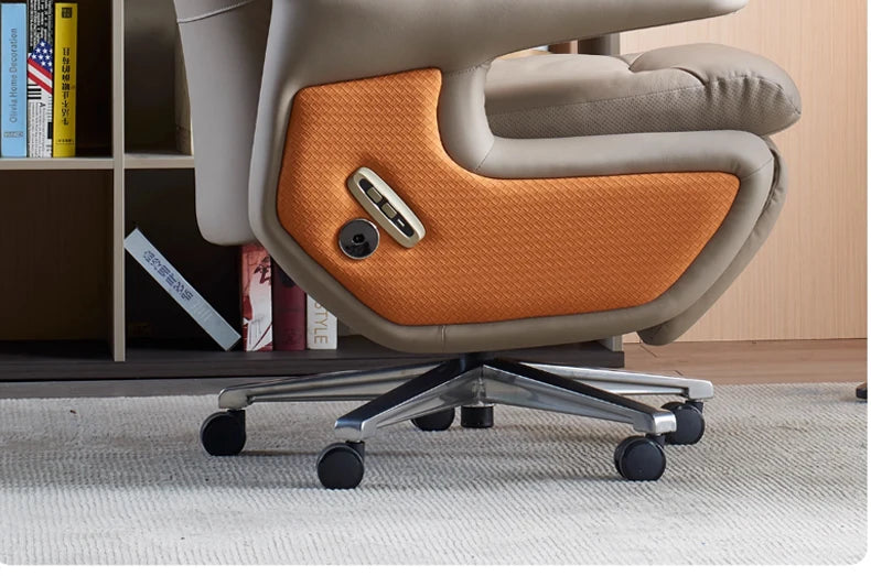 Leather Massaging Executive Office Chair — Beige | KIMLUD