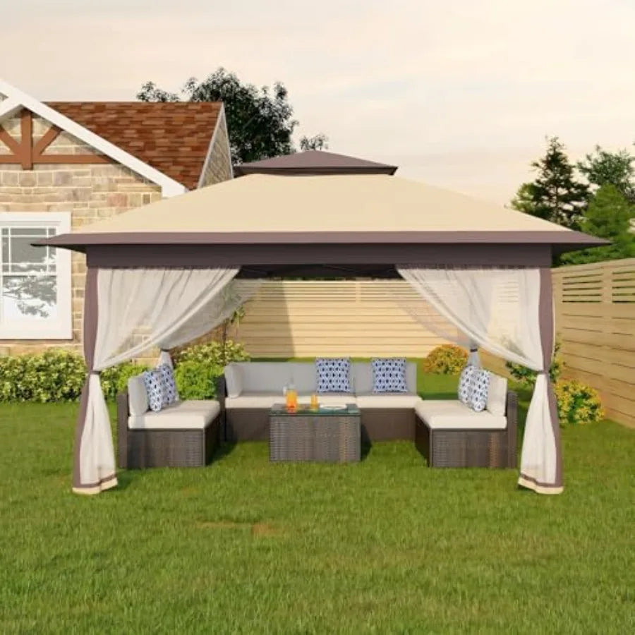 Polyester Outdoor Pop Up Gazebo Tent — Beige | KIMLUD