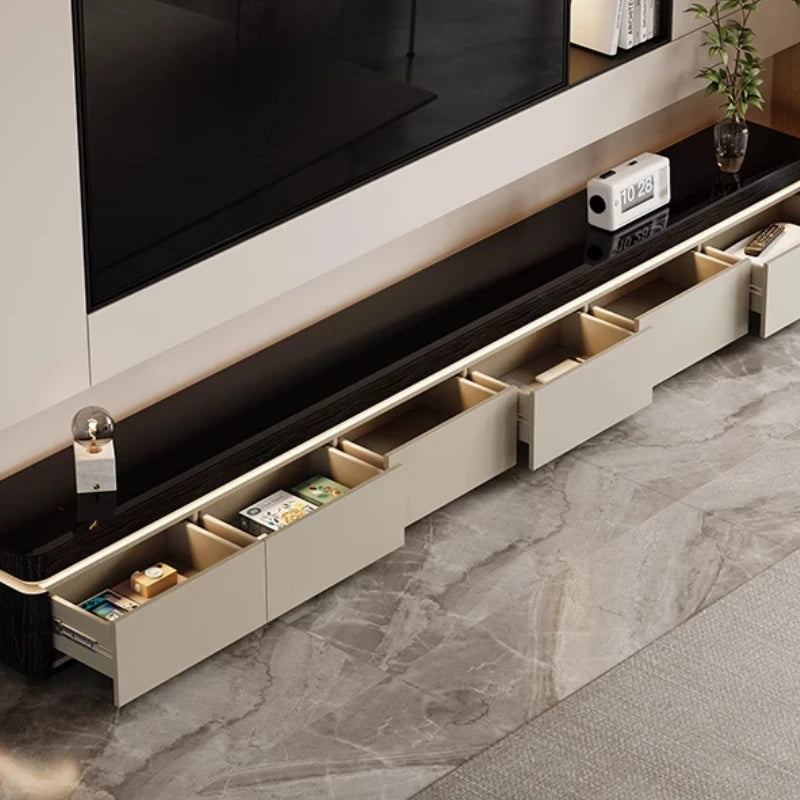 Sculpted Wood TV Stand With Sliding Doors — White | KIMLUD