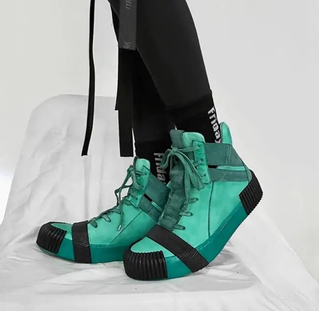 Original Design Pure Handmade BBS Customized Nappa Leather Goodyear  Patchwork High Top Luxury Retro Hip Hop Artistic Boots