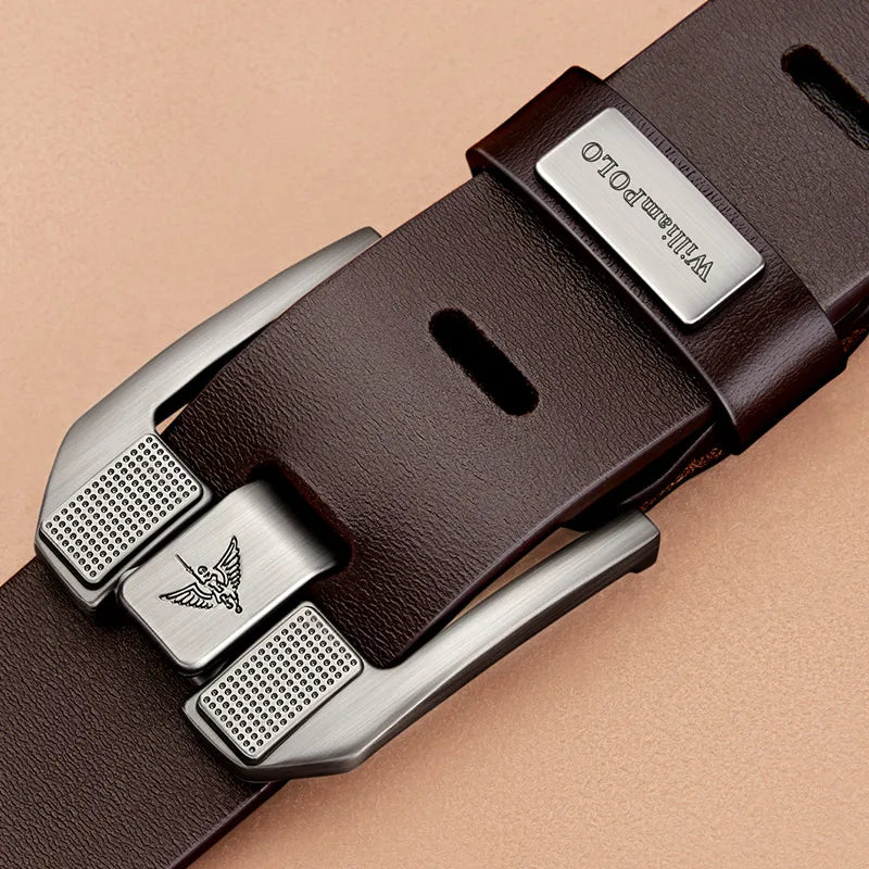 Cowhide Leather Belt With Needle Buckle — Dark Brown | KIMLUD