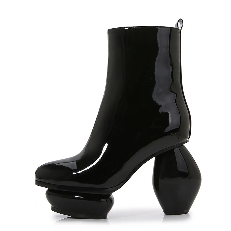 High Heel Boots Womens Shoes Heels Women Winter  Cool Fashion New Autumn Winter Thick-heeled Silver Patent Leather Short Bling