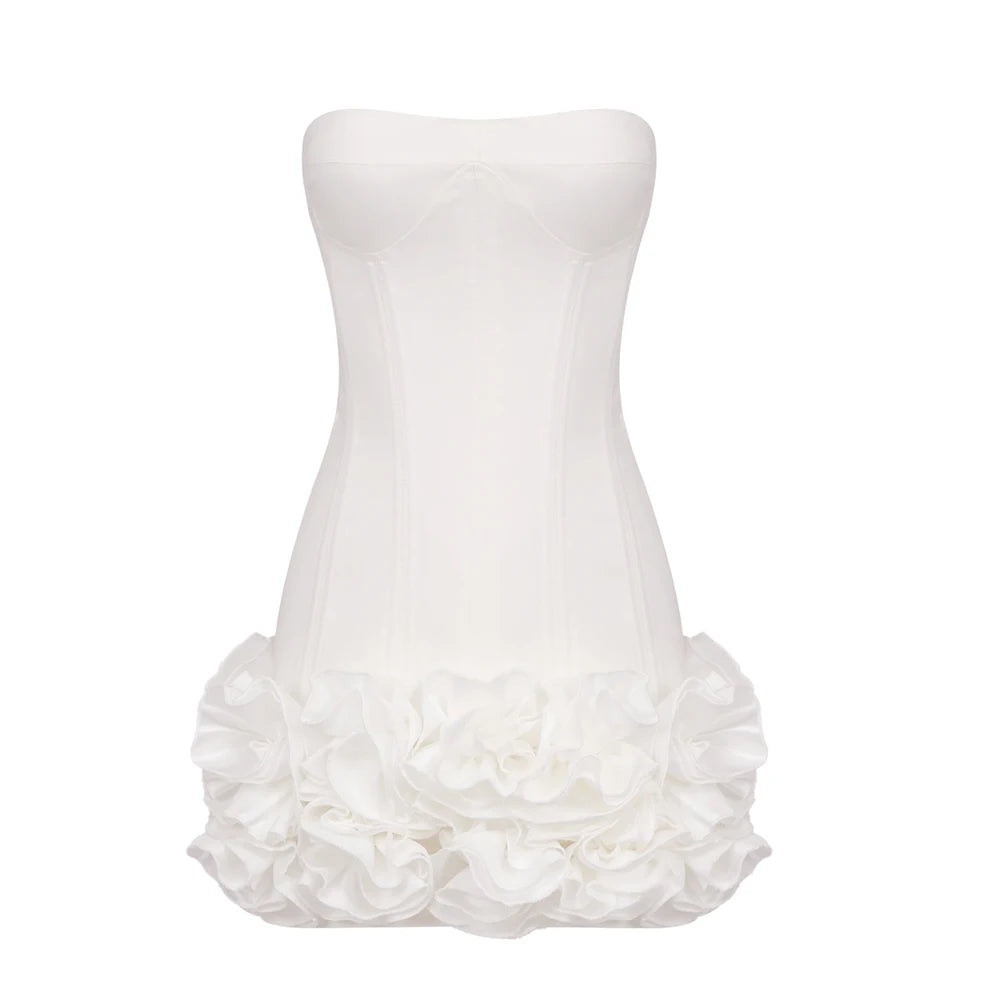 Bandage Mini Dress Strapless With Floral Lace Back — Crimson Red | KIMLUD
