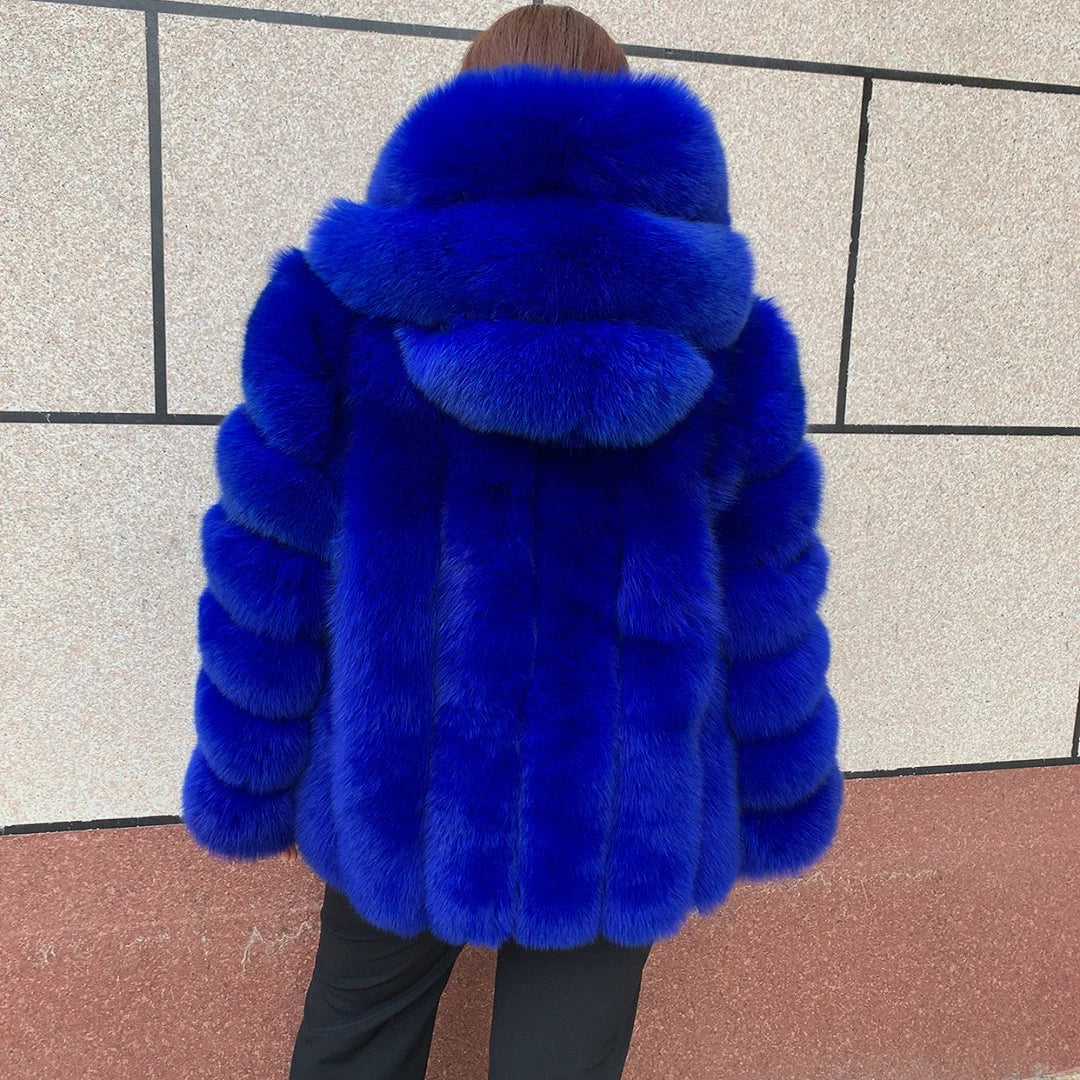 New women's vertical hooded Real fox fur coat for autumn and winter fashion natural fur jacket vertical hooded raccoon fur coat