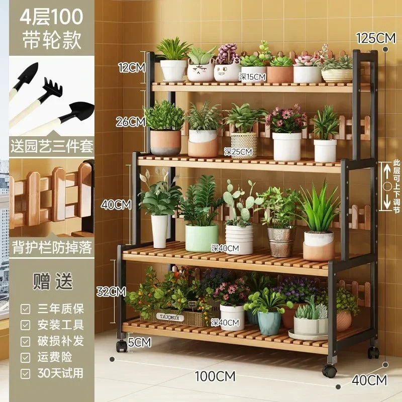 Bamboo Square Outdoor Plant Shelf Rack Five-Tier Display for Garden Outdoors — Black | KIMLUD