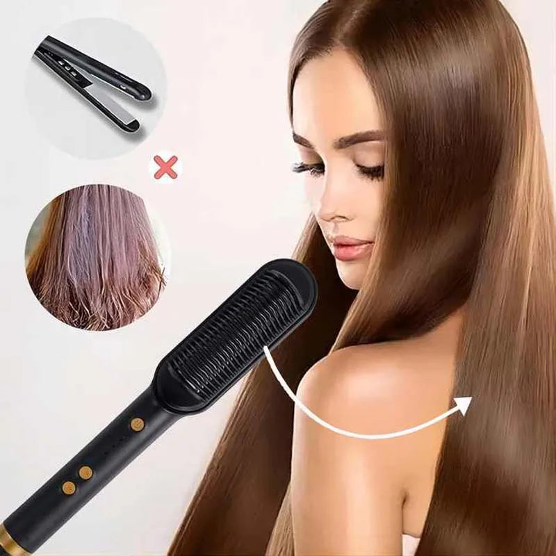 Hair Straightener Brush - Fast Heating - Ceramic | KIMLUD