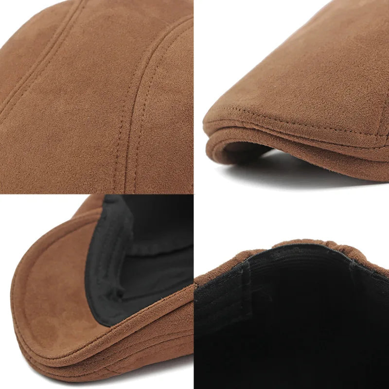 Suede Beret Herringbone Flat Cap Classic — Black | KIMLUD