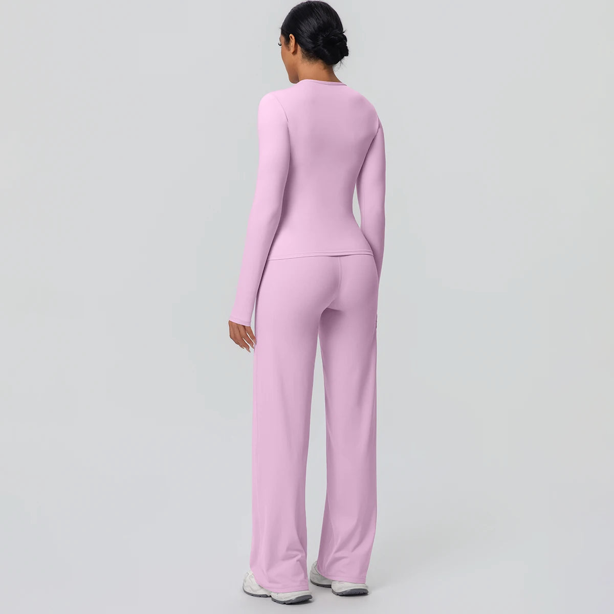 Yoga Set – Slim Long Sleeve Top and Wide Leg Pants – Nylon Elastane | KIMLUD