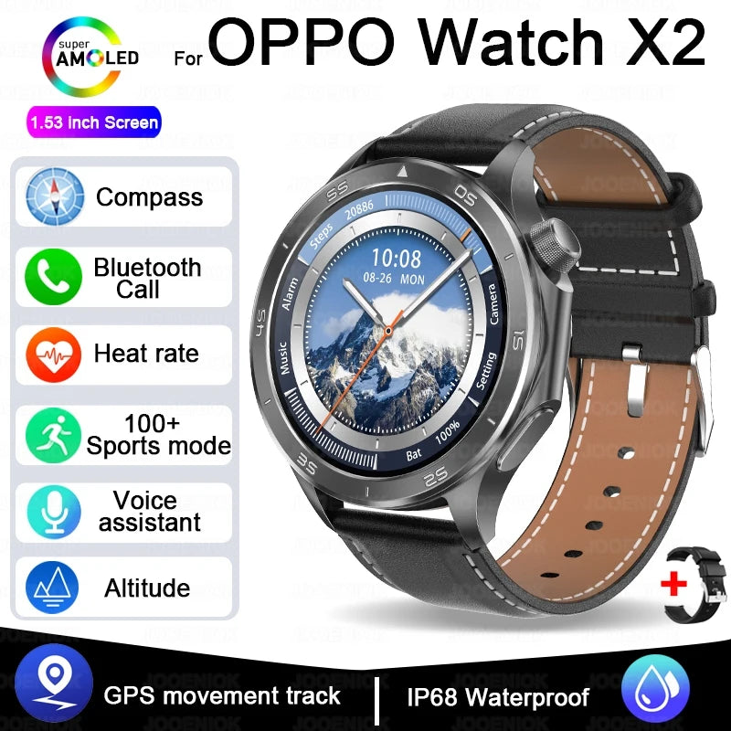 OPPO Watch X2 Latest Bluetooth Call Smartwatch Men GPS NFC Health Monitoring IP68 Waterproof Watch AMOLED HD Screen Smart Watch
