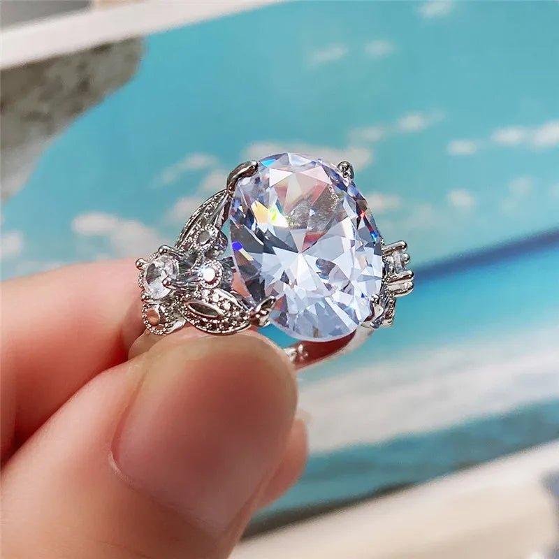 Romantic 925 Sterling Silver Bridal Wedding Rings Big Crystal Cubic Zirconia Butterfly Band Gorgeous Women Fashion Jewelry